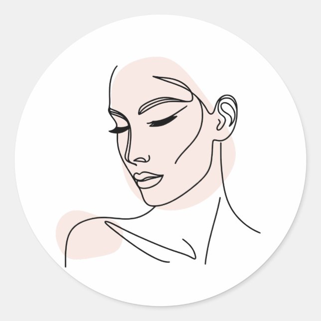 One Line Woman Face Drawing No2 Classic Round Sticker (Front)