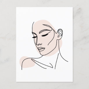 One Line Woman Face Drawing No2 Postcard
