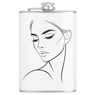 One Line Woman Face Drawing No3 Hip Flask