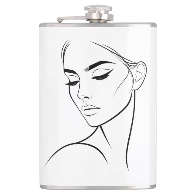 One Line Woman Face Drawing No3 Hip Flask (Front)