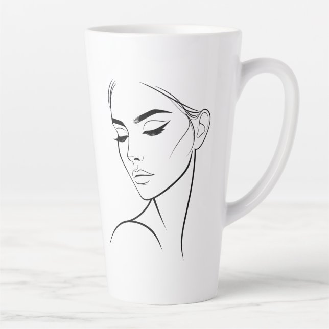 One Line Woman Face Drawing No3 Latte Mug (Right)
