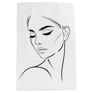 One Line Woman Face Drawing No3 Medium Gift Bag