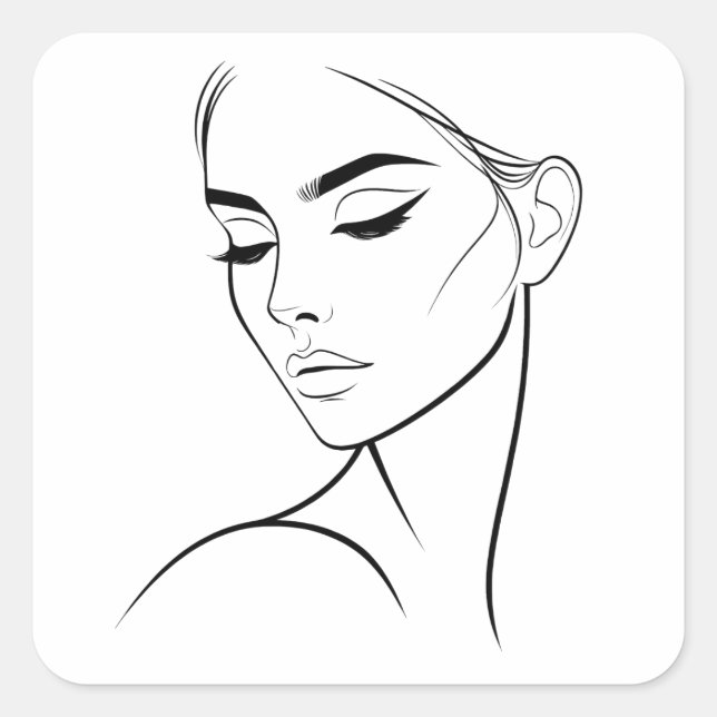 One Line Woman Face Drawing No3 Square Sticker (Front)