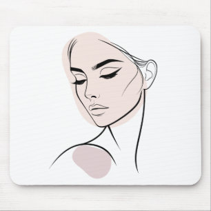 One Line Woman Face Drawing No3 (With Colour) Mouse Pad