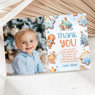 One little Cookie Boy Birthday photo thank you Invitation