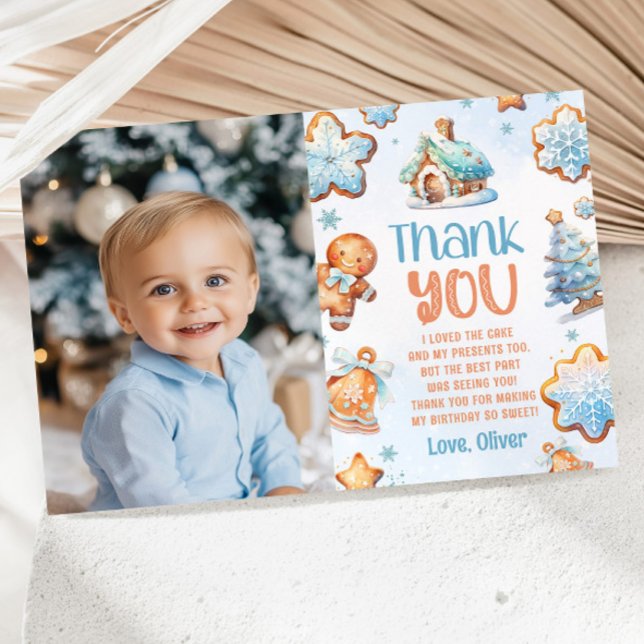 One little Cookie Boy Birthday photo thank you Invitation (Creator Uploaded)