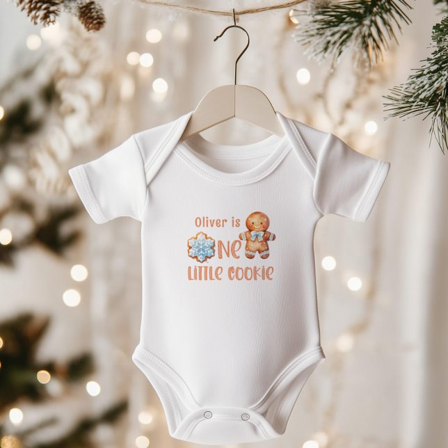 One little Cookie Christmas blue boy 1st birthday Baby Bodysuit (Creator Uploaded)