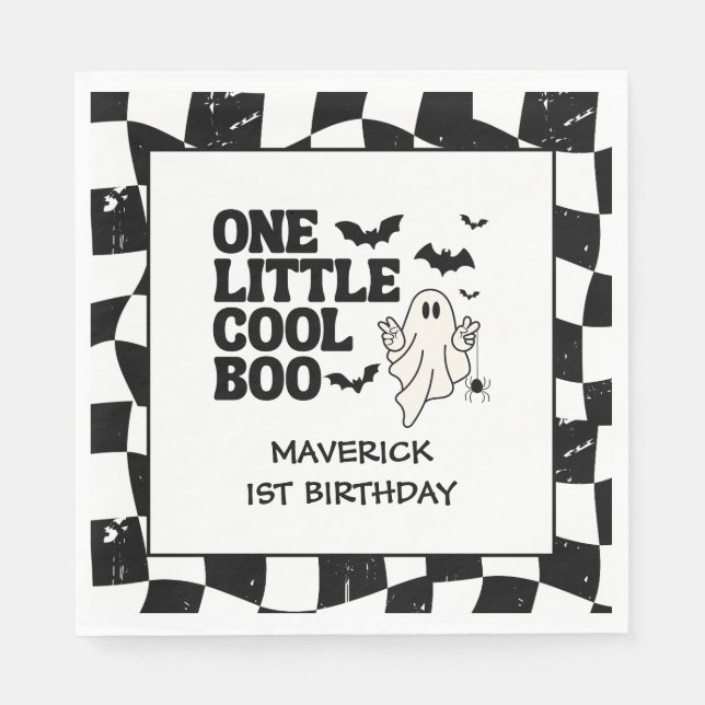 One Little Cool Boo Halloween 1st Birthday Napkin (Front)