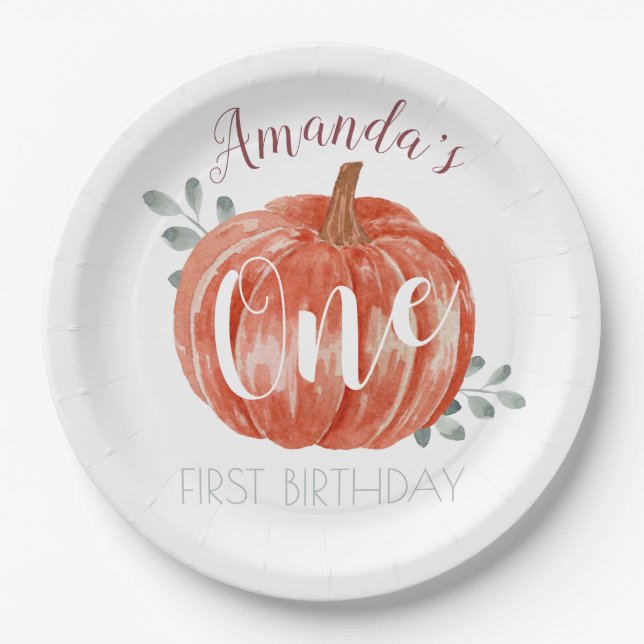 One Little Pumpkin 1st Birthday  Paper Plate (Front)