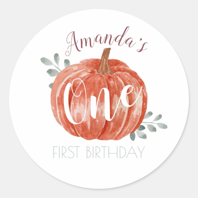 One Little Pumpkin 1st Birthday  Paper Plate Classic Round Sticker (Front)