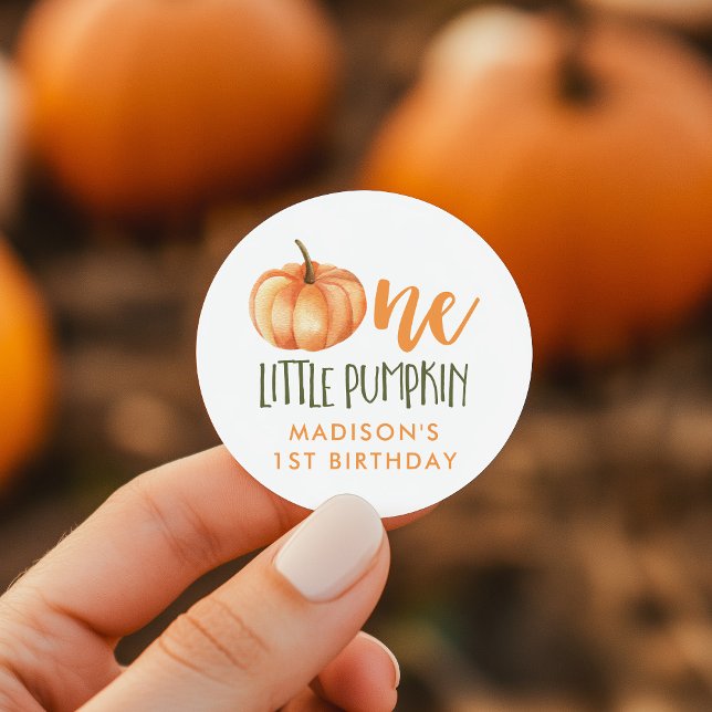 One Little Pumpkin Baby's 1st Birthday Classic Round Sticker (Creator Uploaded)