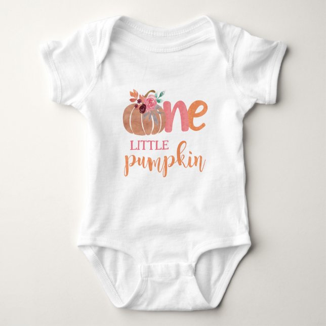 One Little Pumpkin Boho Floral 1st Bday Baby Bodysuit (Front)