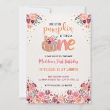 One Little Pumpkin Boho Floral 1st Birthday Invite