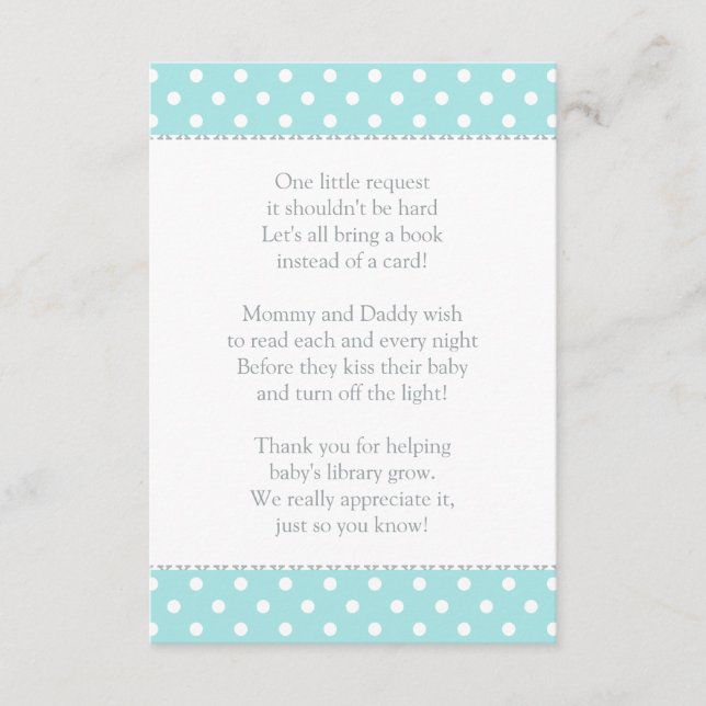 One Little Request Aqua Blue Baby Shower Book Enclosure Card (Front)