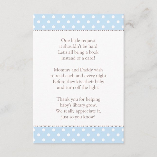 One Little Request Blue Baby Shower Book Enclosure Card (Front)