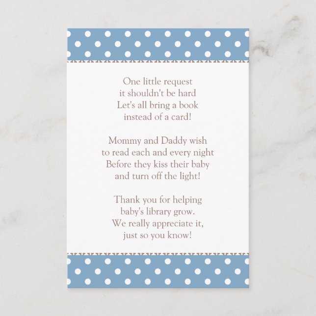 One Little Request Slate Blue Baby Shower Book Enclosure Card (Front)