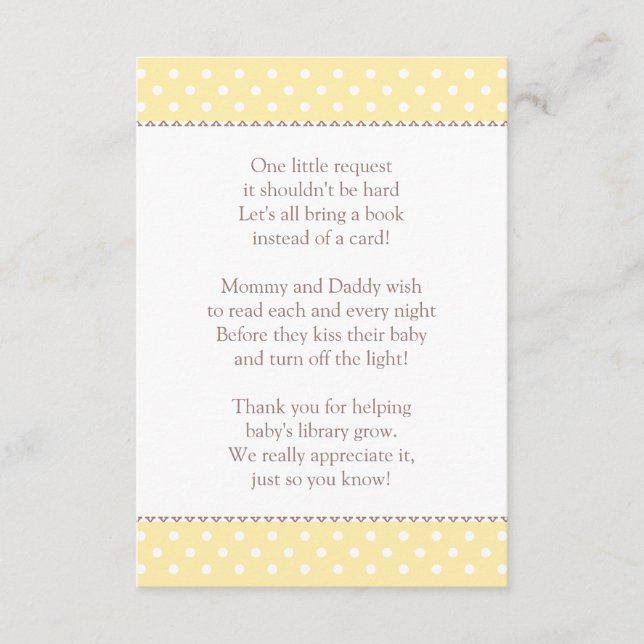 One Little Request Yellow Baby Shower Book Enclosure Card (Front)