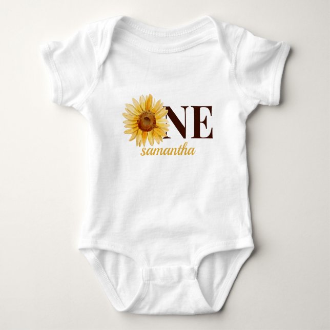 One Little Sunshine Name First Birthday  Baby Bodysuit (Front)
