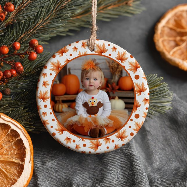 One Little Turkey Thanksgiving 1st Birthday Photo  Ceramic Tree Decoration (Creator Uploaded)