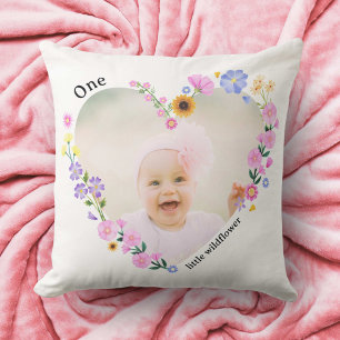 One Little Wildflower Girl's First Birthday Floral Cushion