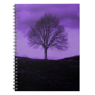 One Lone Tree Silhouette Purple Nature Landscape Spiral Notebook