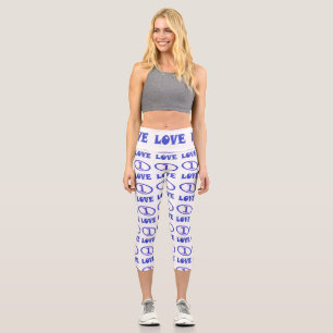 One Love art pattern blue hint of purple          Capri Leggings