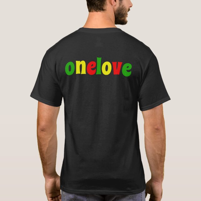 One Love Colourful Rasta Colours Typography T-Shirt (Back)