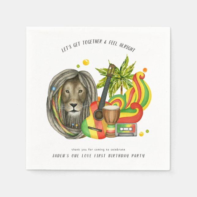 One Love First Birthday Party Napkin (Front)