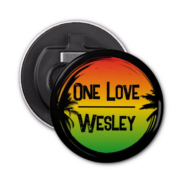 One Love Jamaican Rasta Tropical Palms Bottle Opener (Front)