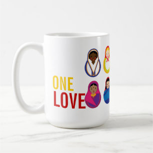 One Love Matroyshka International Nesting Dolls Coffee Mug