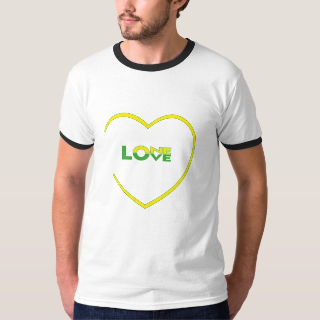 One Love One Heart Jamaican flag colours front-bac T-Shirt (Front)