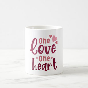 One Love One Heart Valentines Typography Coffee Mug