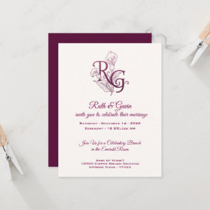 One Love, Plum Gothic Wedding Design Invitation