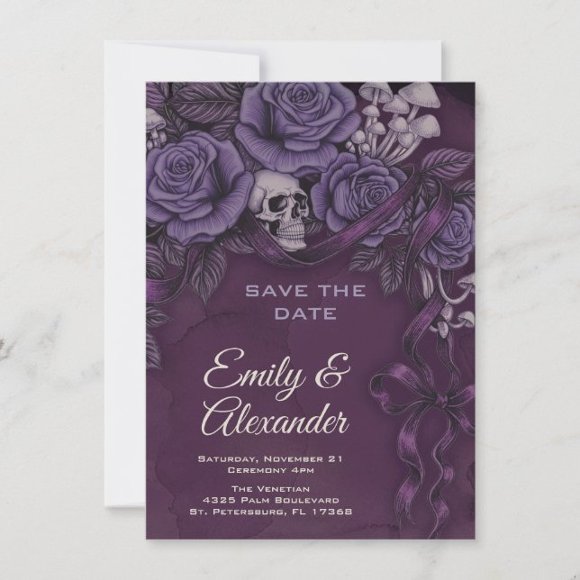 One Love, Plum Gothic Wedding Design Save The Date (Front)
