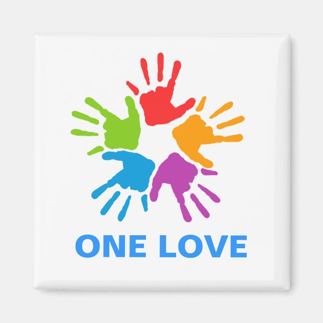 One Love Rainbow Hands Magnet (Front)