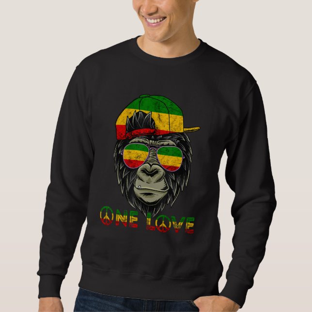 One Love Rasta Reggae Monkey Rastafari Roots Hippi Sweatshirt (Front)