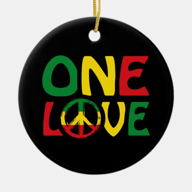 One Love, Reggae design Ceramic Tree Decoration (Front)