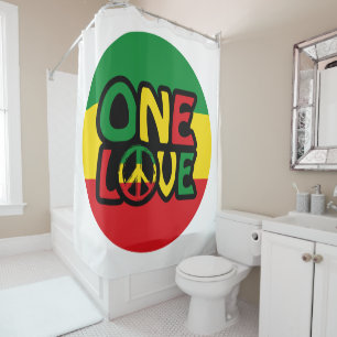 One Love, Reggae design with reggae colors Shower Curtain