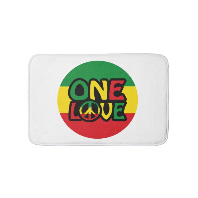 One Love, Reggae design with reggae colours Bath Mat (Front)