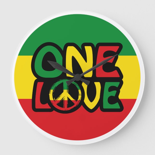 One Love, Reggae design with reggae colours Large Clock (Front)