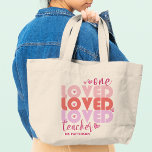 One Love Teacher Pink Modern Personalised Name<br><div class="desc">One Love Teacher Pink Modern Personalised Name features the text "one loved teacher" in modern pink script typography accented with love hearts and personalised with your custom name. Perfect for your favourite teacher for teacher appreciation,  birthday,  Christmas,  holidays and more. Designed by Evco Studio www.zazzle.com/store/evcostudio</div>