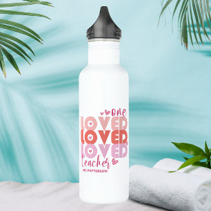 One Love Teacher Pink Modern Personalised Name 710 Ml Water Bottle