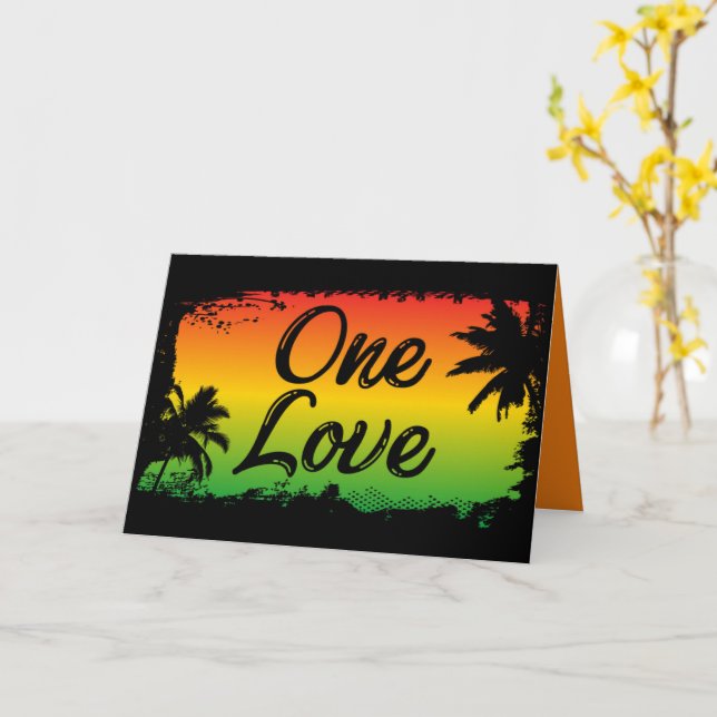 One Love Unity and Respect for All Jamaican Rasta Card (Yellow Flower)