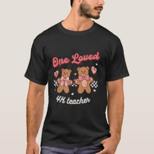 One Loved 4K Kinder Teacher Valentines Retro Groov T-Shirt