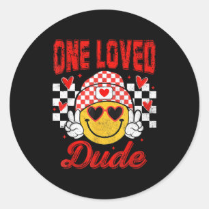 One Loved Dude Checkered Heart Valentines Day Boys Classic Round Sticker
