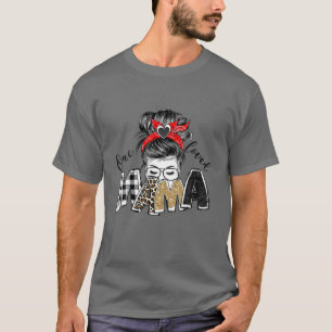One Loved Mama Leopard Mum Life Messy Bun Mother's T-Shirt