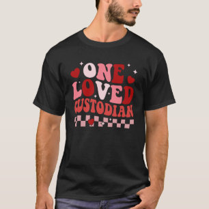 One Loved School Custodian Retro Groovy Valentines T-Shirt