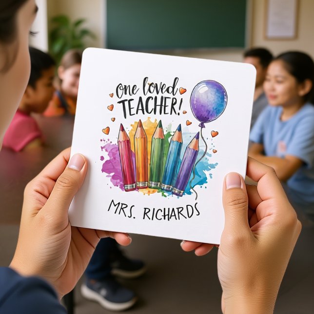 One Loved Teacher colourful pens Personalised  (One Loved Teacher colourful pens Personalised Cards)