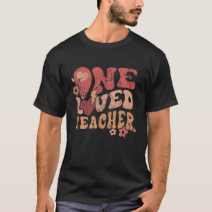 One Loved Teacher Flowers Apples Smile Pink T-Shirt