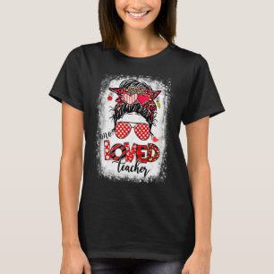 One Loved Teacher Leopard Messy Bun Valentine's Da T-Shirt